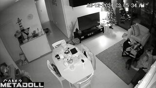 Tattooed French brunette step-mom gives her husband a handjob spy cam