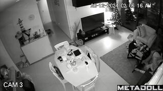 Tattooed French brunette step-mom gives her husband a handjob spy cam