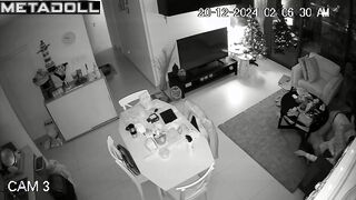 Tattooed French brunette step-mom gives her husband a handjob spy cam