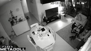 Tattooed French brunette step-mom gives her husband a handjob spy cam