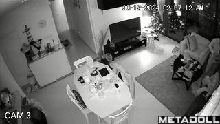 Tattooed French brunette step-mom gives her husband a handjob spy cam