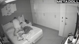My girlfriend's parents having sex wildly in their bed spy cam record
