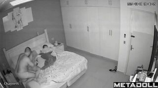 Newly married couple having sex wildly in their bed spy cam record