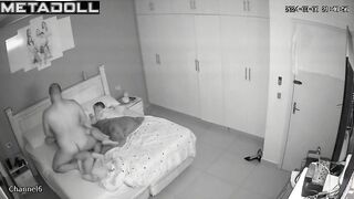 Newly married couple having sex wildly in their bed spy cam record