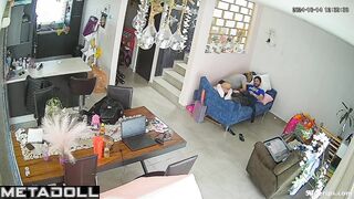 Young couple have sex in their living room