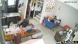 Young couple have sex in their living room
