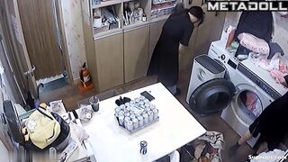 Korean girls change clothes in a launderette