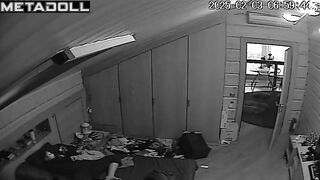 Naked brunette MILF rubs her clitoris while watching porn voyeur IP cam
