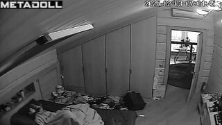 Naked brunette MILF rubs her clitoris while watching porn voyeur IP cam