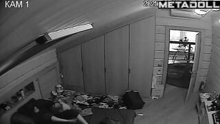 Naked brunette MILF rubs her clitoris while watching porn voyeur IP cam