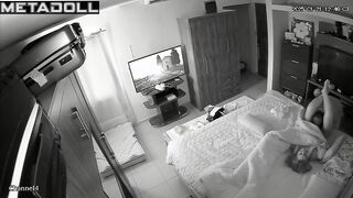Amazing newly married couple fuck in their bed wildly hidden IP camera