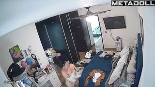 Single Danish brunette doctor changes her panties in her room