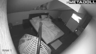 Skinny Swedish brunette aunt masturbates while watching group sex porn