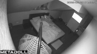Skinny Swedish brunette aunt masturbates while watching group sex porn