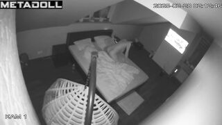 Skinny Swedish brunette aunt masturbates while watching group sex porn