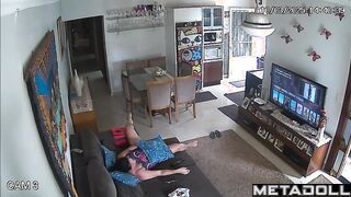 Naughty Portuguese brunette teacher rubs her pussy while watching spanking porn
