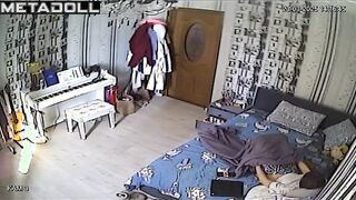 Innocent brunette doctor rubs her vagina hidden IP cam