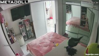 Latina college girl in her room