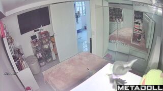 Latina college girl in her room