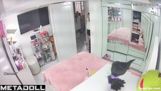 Latina college girl in her room