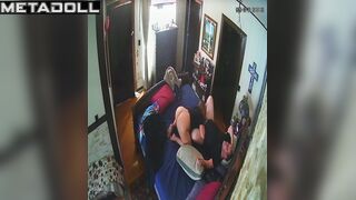 Naughty naked English brunette mature mom gives her husband a sloppy blowjob voyeur cam