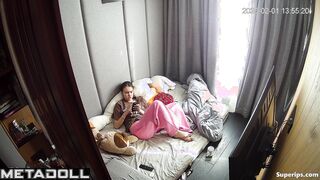 Hot college girl rubs her pussy