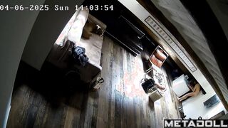 Daily routine of Finnish brunette student girl in the bedroom hidden cam