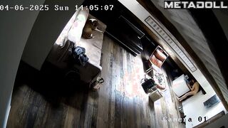 Daily routine of Finnish brunette student girl in the bedroom hidden cam