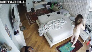 Naughty naked French brunette woman with big tits in dirty panties