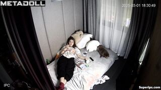 Petite young girl masturbates on her bed