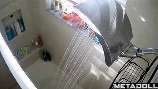 American teen girl takes a hot shower