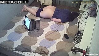 European college girl rubs her pussy