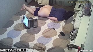 European college girl rubs her pussy