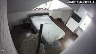 Brunette in sexy lingerie jumping on a sex toy and watching tv