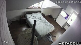 Brunette in sexy lingerie jumping on a sex toy and watching tv