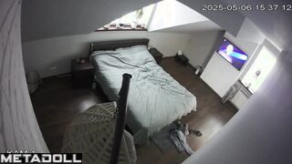 Brunette in sexy lingerie jumping on a sex toy and watching tv