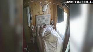 Chubby couple lying under the blanket, hidden video