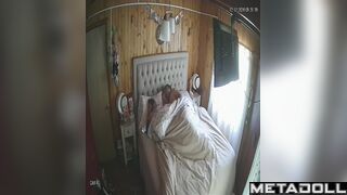 Chubby couple lying under the blanket, hidden video
