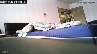 Brunette drying her hair after hot hotel masturabation