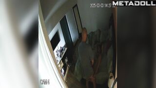 Bald man and sexy skinny brunette enjoying divine sex