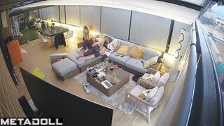 People having real fun on holiday, living room scenes