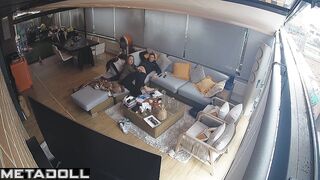Man enjoying her awesome blowjob skill, oral sex in the living room