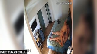 Bald guy kisses his girlfriend while he is inside her