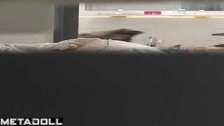 Busty brunette wiping her body after a shower, solo