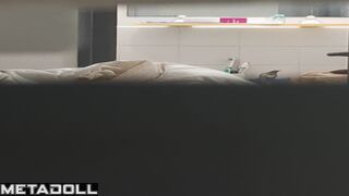 Busty brunette wiping her body after a shower, solo