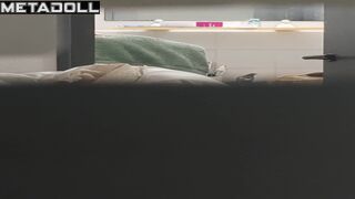 Busty brunette wiping her body after a shower, solo
