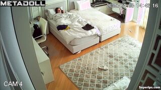 Redhead woman masturbating hot under the warm blanket