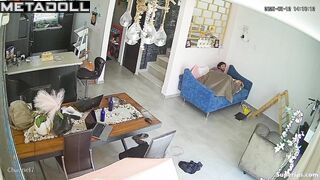 Young couple fucking on their small sofa and getting real pleasure