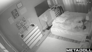 They put on their pajamas after sex, bedroom scene