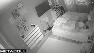 They put on their pajamas after sex, bedroom scene